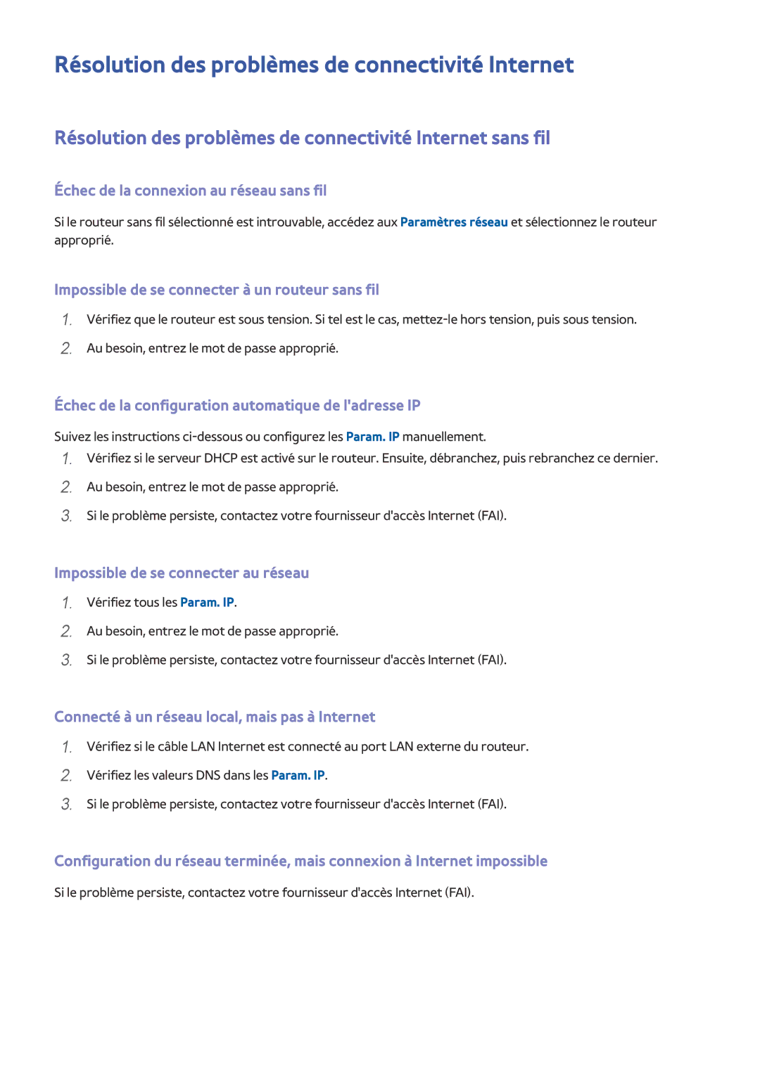 Samsung UE24LS001BUXZF, UE40LS001CUXZF, UE32LS001CUXZF, UE32LS001AUXZF Résolution des problèmes de connectivité Internet 