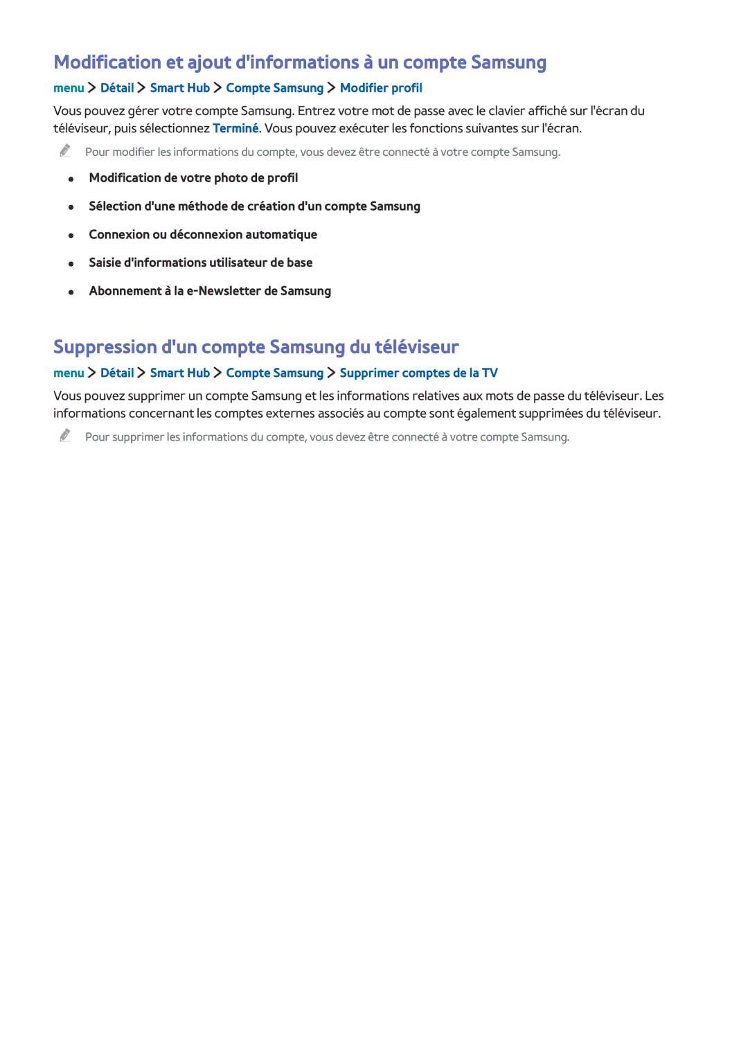 Samsung UE32LS001FUXZF, UE40LS001CUXZF, UE32LS001CUXZF manual Modification et ajout dinformations à un compte Samsung 