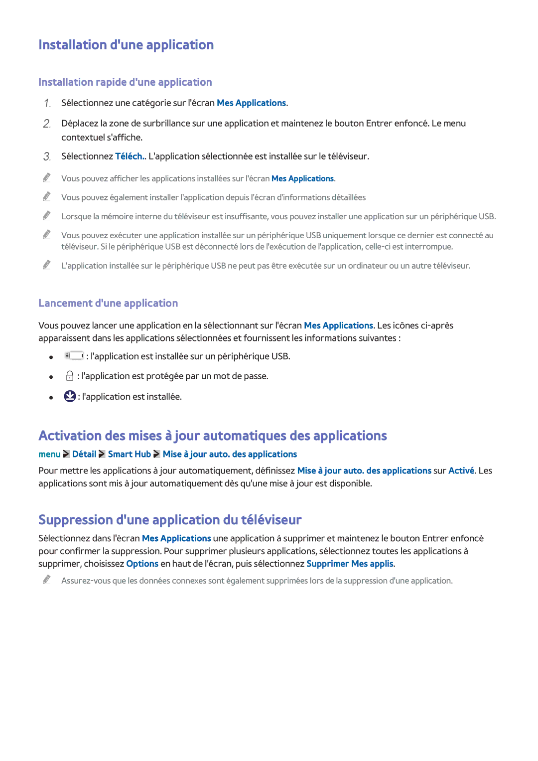 Samsung UE32LS001CUXZF manual Installation dune application, Activation des mises à jour automatiques des applications 