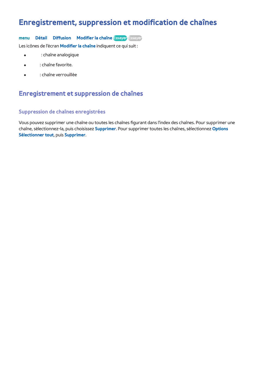 Samsung UE32LS001FUXZF Enregistrement, suppression et modification de chaînes, Enregistrement et suppression de chaînes 