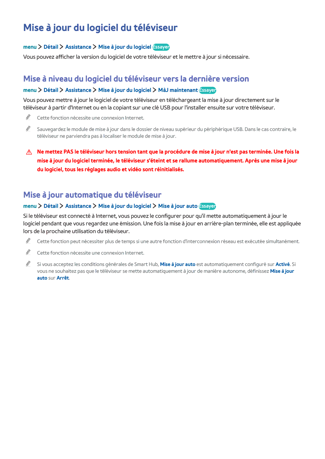 Samsung UE40LS001CUXZF, UE32LS001CUXZF manual Mise à jour du logiciel du téléviseur, Mise à jour automatique du téléviseur 