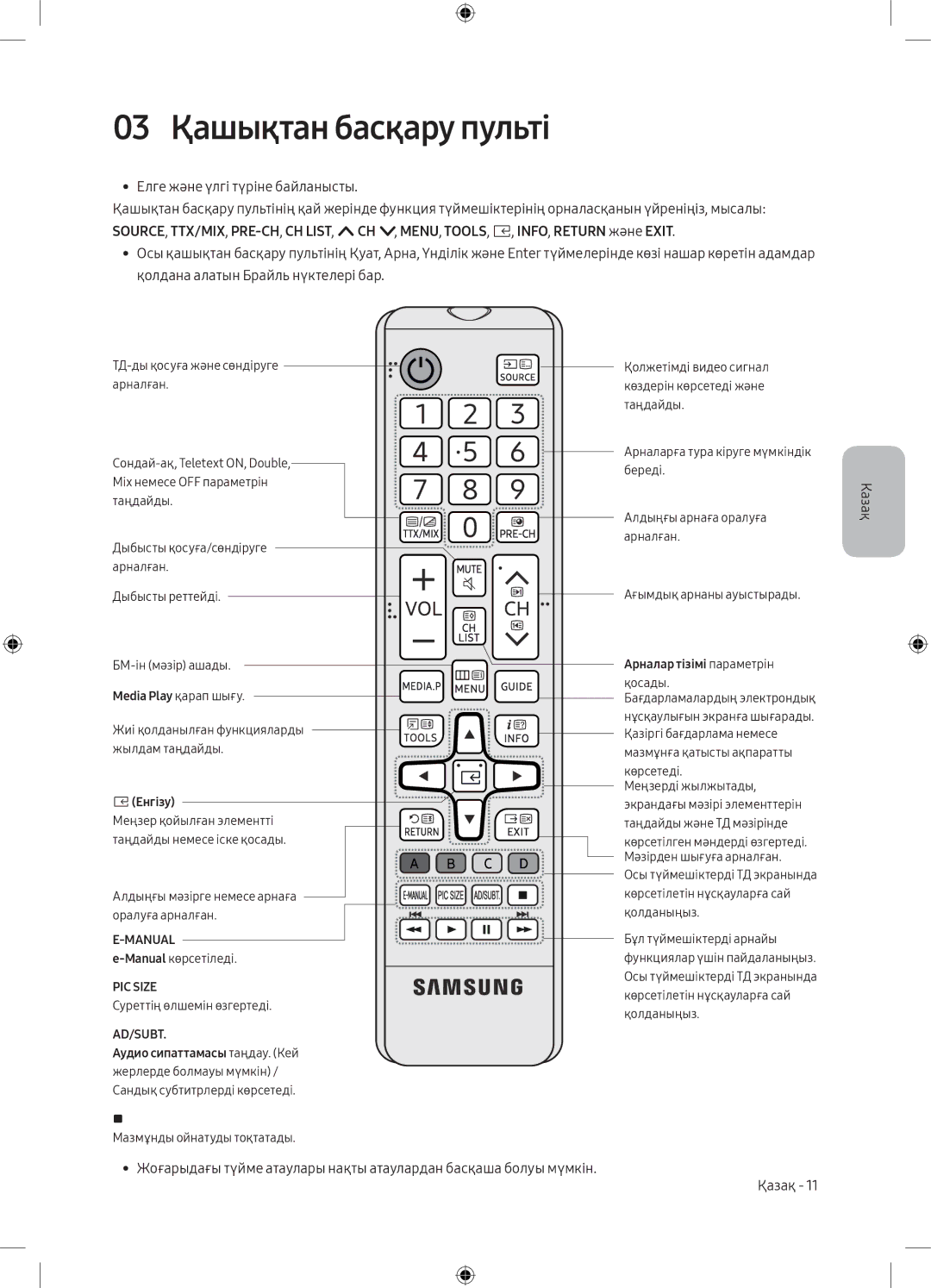 Samsung UE49M5000AUXRU, UE40M5000AUXRU manual 03 Қашықтан басқару пульті, Арналар тізімі параметрін 