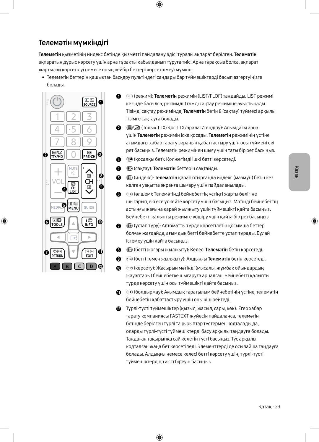 Samsung UE49M5000AUXRU, UE40M5000AUXRU manual Телемәтін мүмкіндігі 