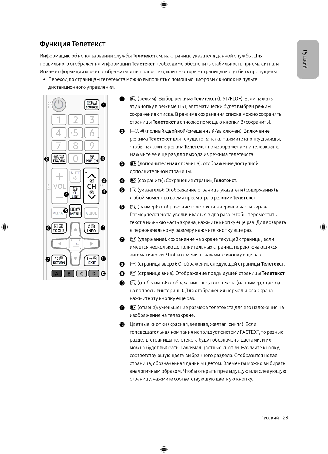 Samsung UE49M5000AUXRU, UE40M5000AUXRU manual Функция Телетекст 