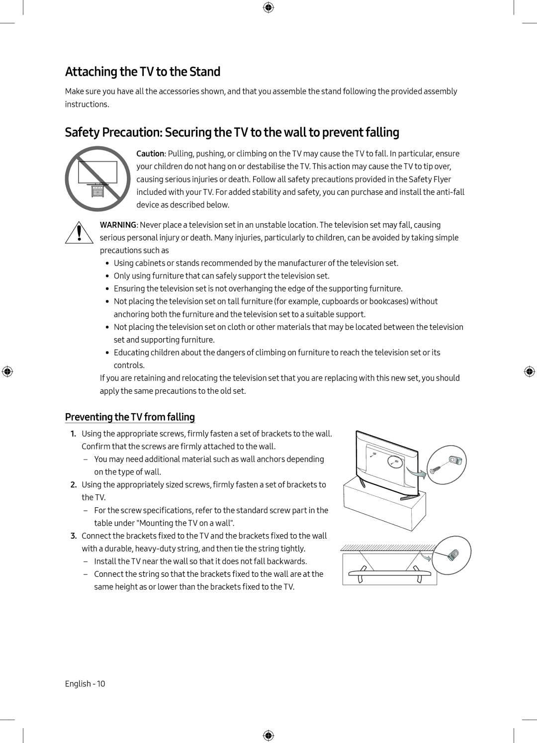 Samsung UE40M5000AUXRU, UE49M5000AUXRU manual Attaching the TV to the Stand, Preventing the TV from falling 