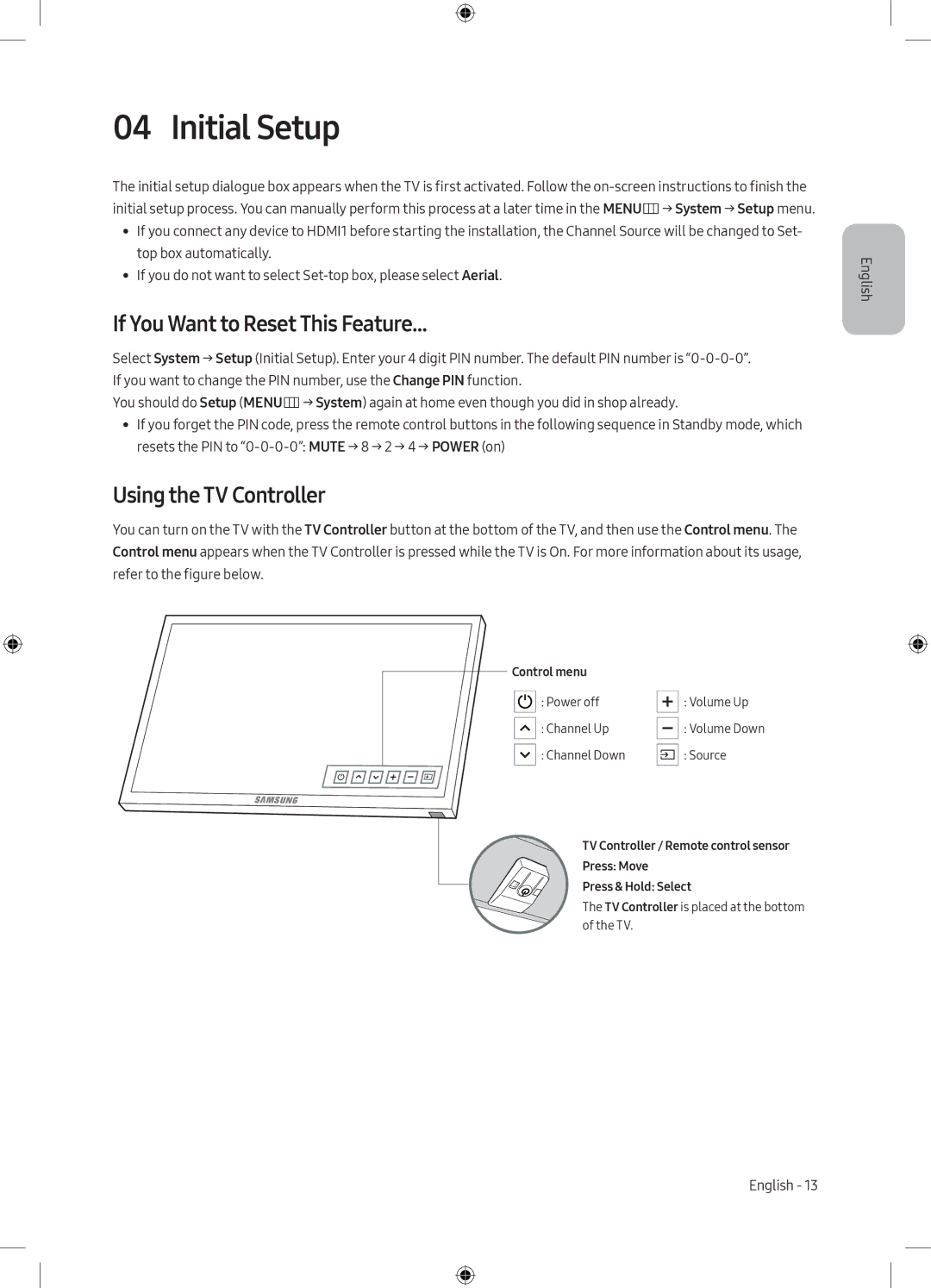 Samsung UE49M5000AUXRU, UE40M5000AUXRU manual Initial Setup, If You Want to Reset This Feature, Using the TV Controller 