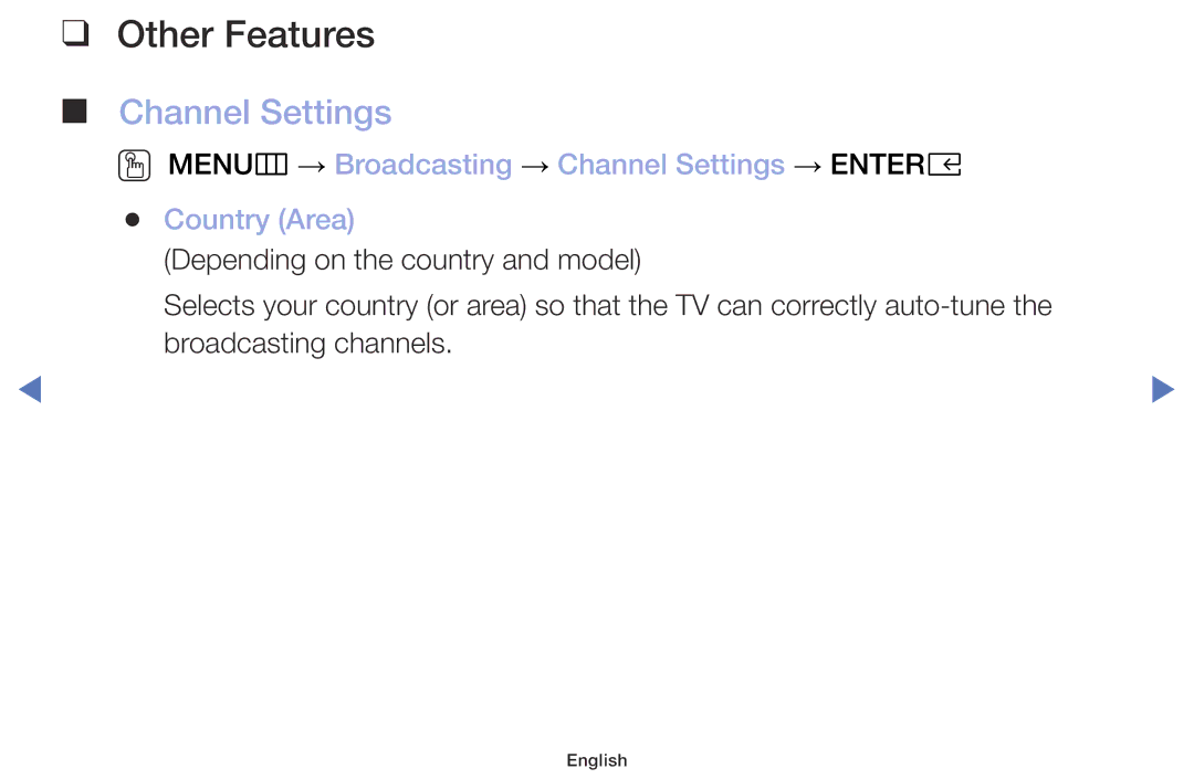 Samsung UE49M5000AWXXN, UE40M5075AUXXC, UE49M5075AUXXC, UE32M5075AUXXC, UE32M4005AKXXC manual Other Features, Channel Settings 