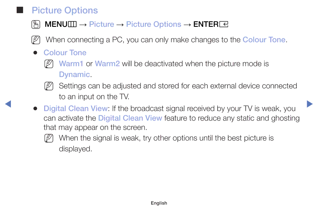 Samsung UE32M5075AUXXC, UE40M5075AUXXC manual OO MENUm → Picture → Picture Options → Entere, Colour Tone, Dynamic 