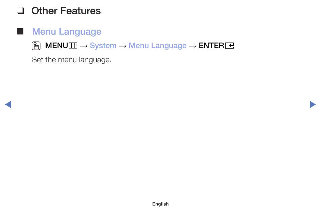 Samsung UE40M5005AKXXC, UE40M5075AUXXC, UE49M5075AUXXC, UE32M5075AUXXC manual OO MENUm → System → Menu Language → Entere 