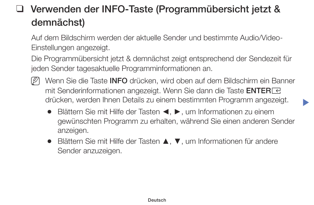 Samsung UE32M5075AUXXC, UE40M5075AUXXC, UE49M5075AUXXC manual Verwenden der INFO-Taste Programmübersicht jetzt & demnächst 