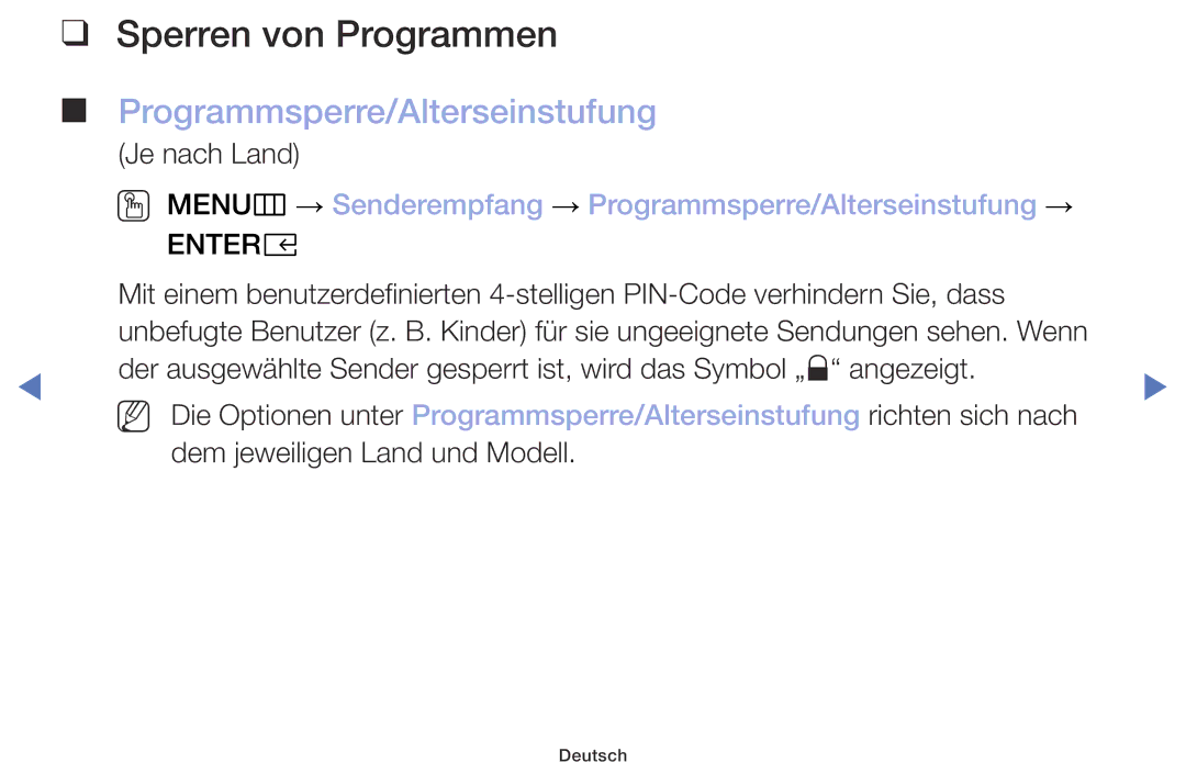 Samsung UE32M4005AWXXC, UE40M5075AUXXC, UE49M5075AUXXC manual Sperren von Programmen, Programmsperre/Alterseinstufung 