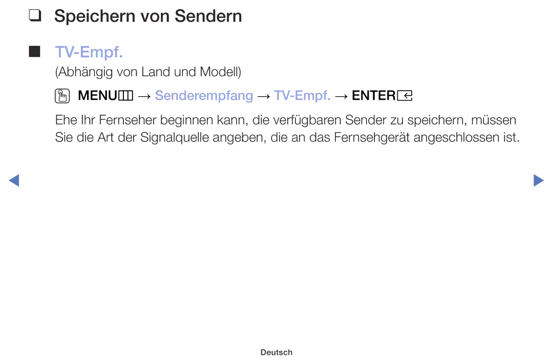 Samsung UE32M4005AKXXC, UE40M5075AUXXC manual Speichern von Sendern, OO MENUm → Senderempfang → TV-Empf. → Entere 