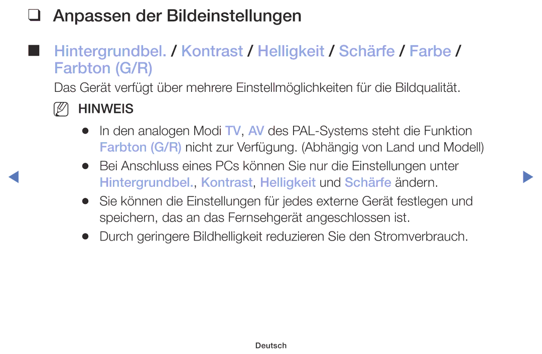 Samsung UE32M5075AUXXC manual Anpassen der Bildeinstellungen, Hintergrundbel., Kontrast, Helligkeit und Schärfe ändern 