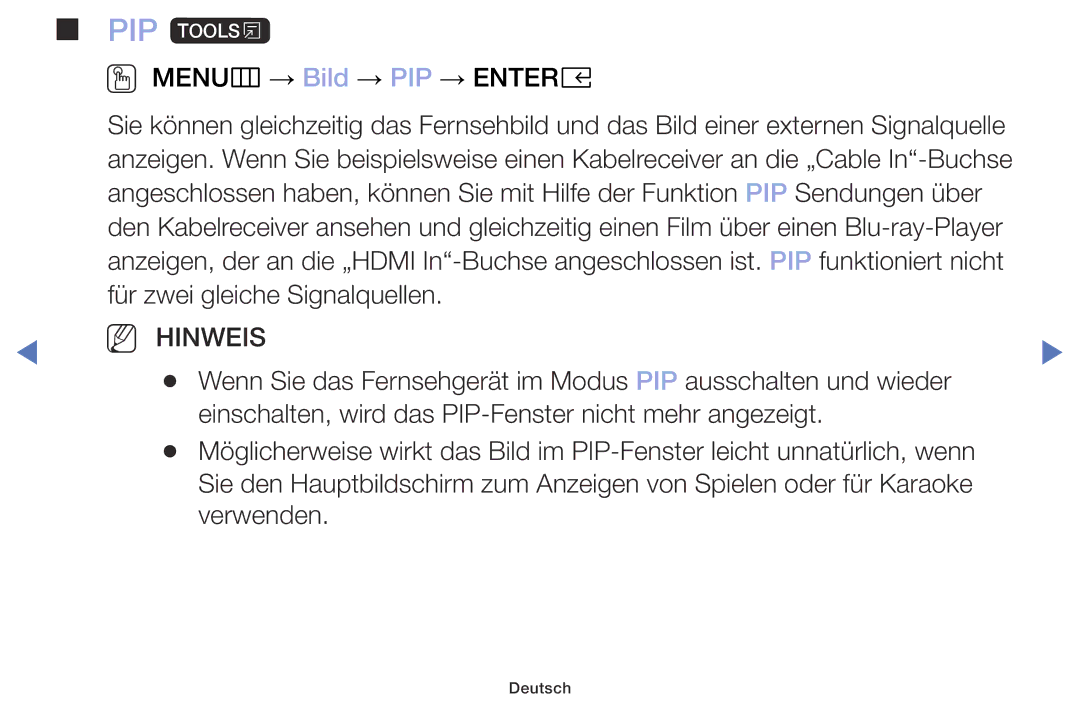 Samsung UE49M5075AUXXC, UE40M5075AUXXC, UE32M5075AUXXC, UE32M4005AKXXC, UE32M4005AWXXC, UE40M5005AWXXC manual PIP t, Hinweis 