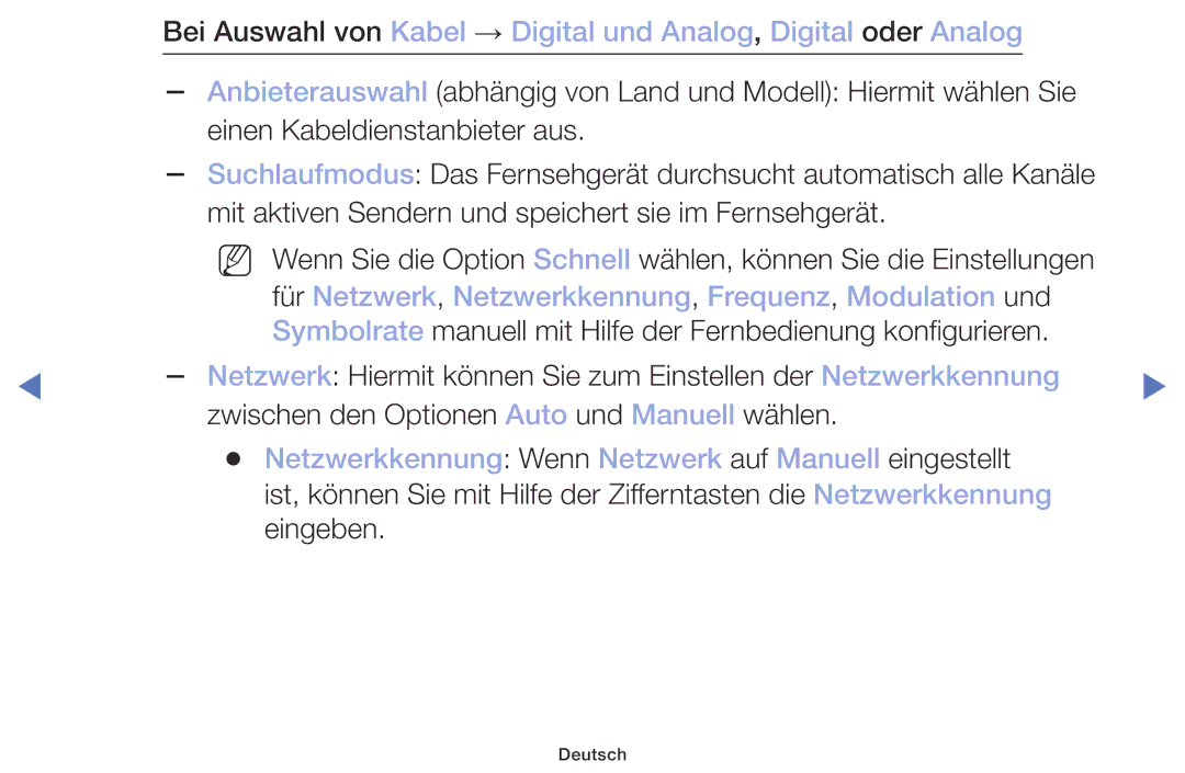 Samsung UE40M5005AWXXC, UE40M5075AUXXC, UE49M5075AUXXC manual Für Netzwerk, Netzwerkkennung, Frequenz, Modulation und 