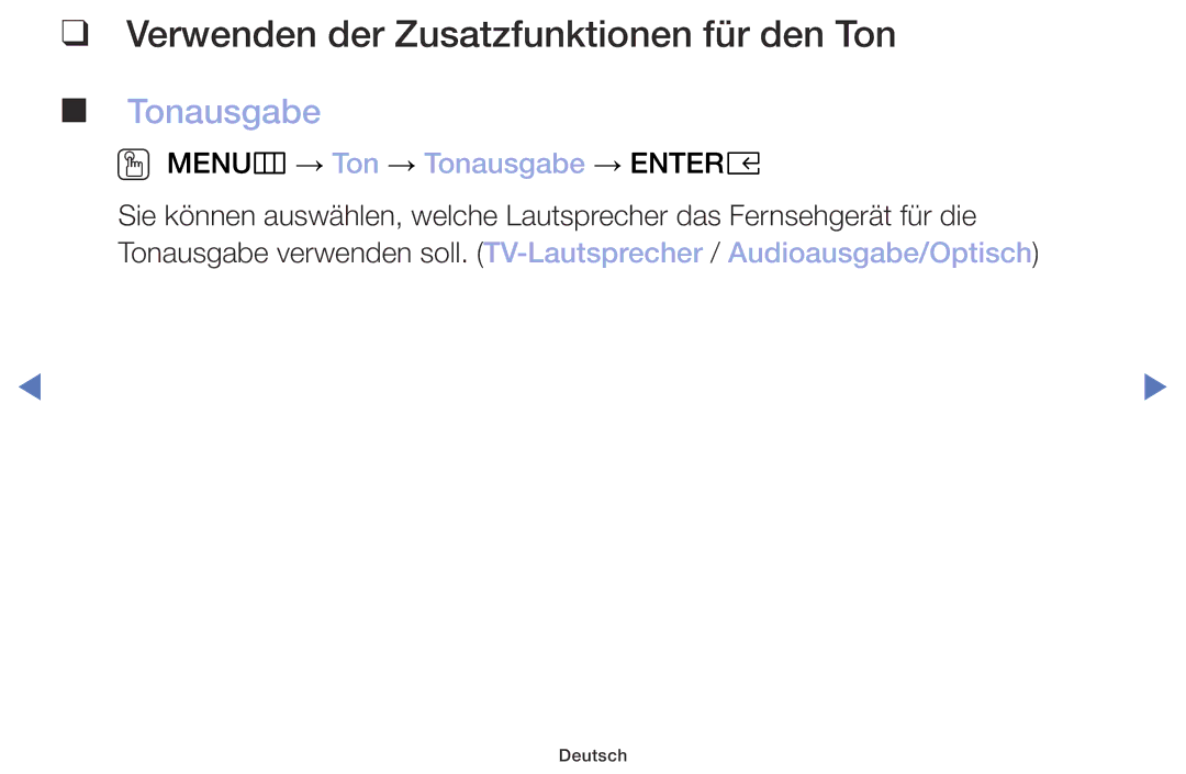 Samsung UE32M4005AWXXC, UE40M5075AUXXC, UE49M5075AUXXC manual Verwenden der Zusatzfunktionen für den Ton, Tonausgabe 