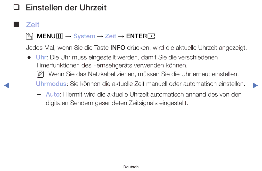 Samsung UE32M5075AUXXC, UE40M5075AUXXC, UE49M5075AUXXC, UE32M4005AKXXC, UE32M4005AWXXC manual Einstellen der Uhrzeit, Zeit 