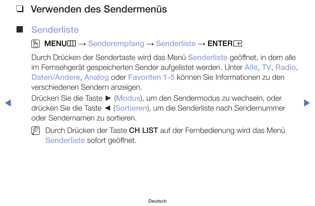 Samsung UE32M5075AUXXC, UE40M5075AUXXC manual Verwenden des Sendermenüs, OO MENUm → Senderempfang → Senderliste → Entere 