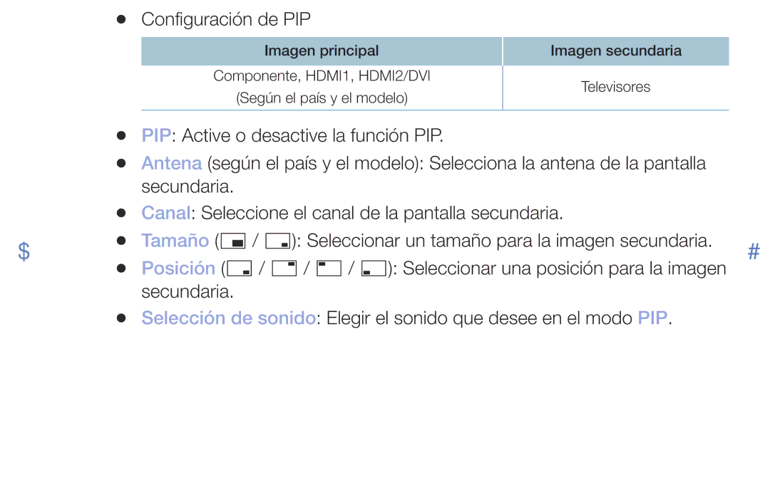 Samsung UE49M5005AWXXC, UE40M5075AUXXC, UE49M5075AUXXC, UE32M4005AWXXC, UE40M5005AWXXC, UE32M5005AWXXC Configuración de PIP 