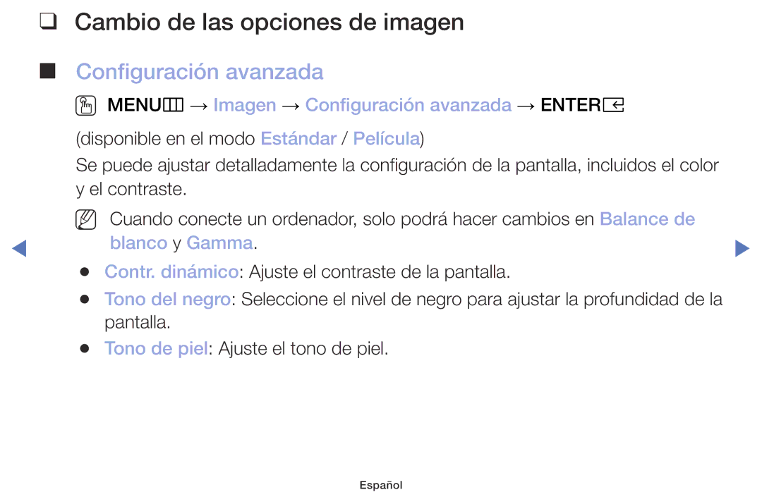 Samsung UE32M4005AWXXC, UE40M5075AUXXC manual Cambio de las opciones de imagen, Configuración avanzada, Blanco y Gamma 