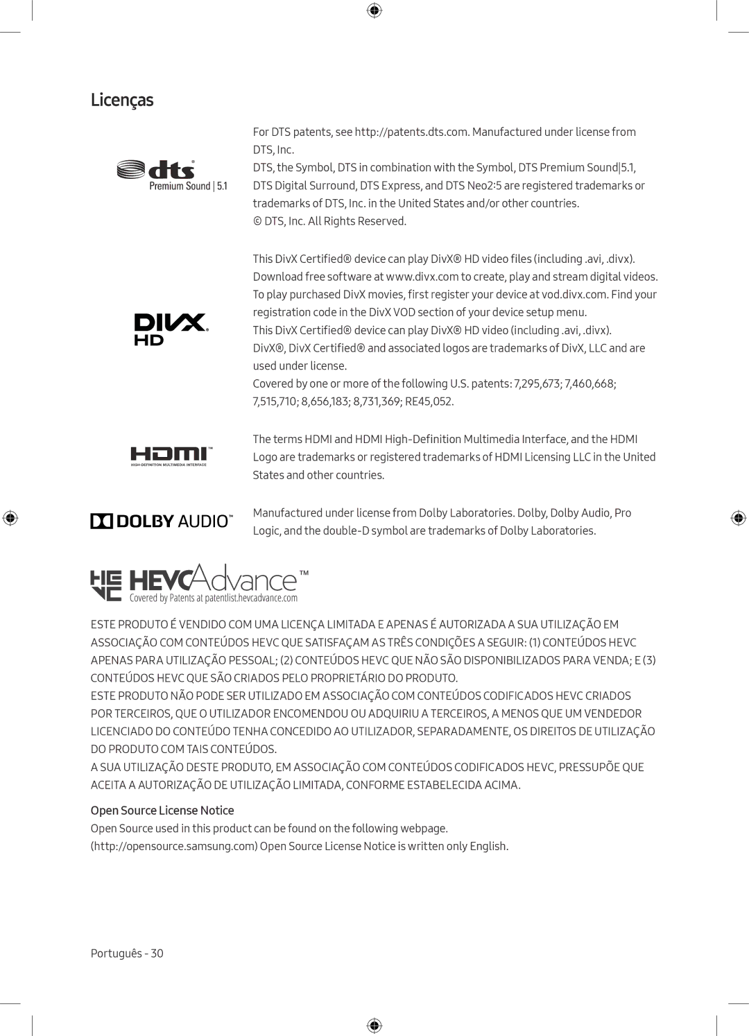 Samsung UE40M5075AUXXC, UE49M5075AUXXC, UE49M5005AWXXC, UE40M5005AWXXC, UE49M5005AKXXC Licenças, Open Source License Notice 