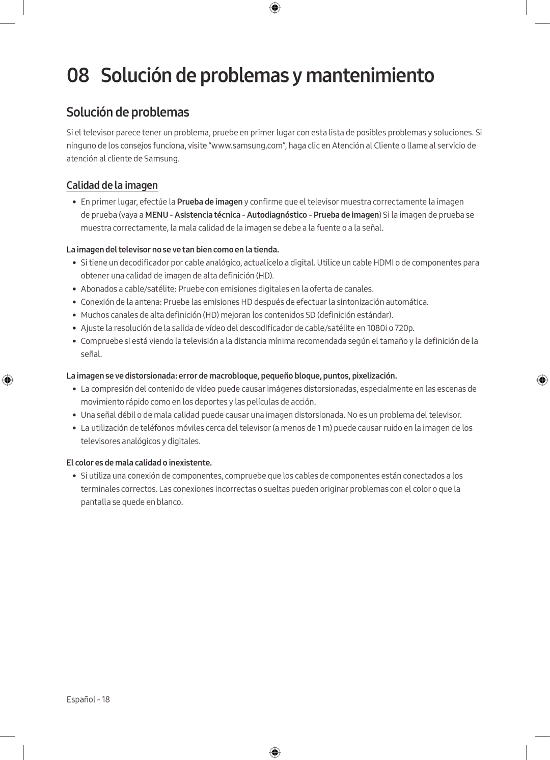 Samsung UE40M5075AUXXC, UE49M5075AUXXC, UE49M5005AWXXC manual Solución de problemas y mantenimiento, Calidad de la imagen 