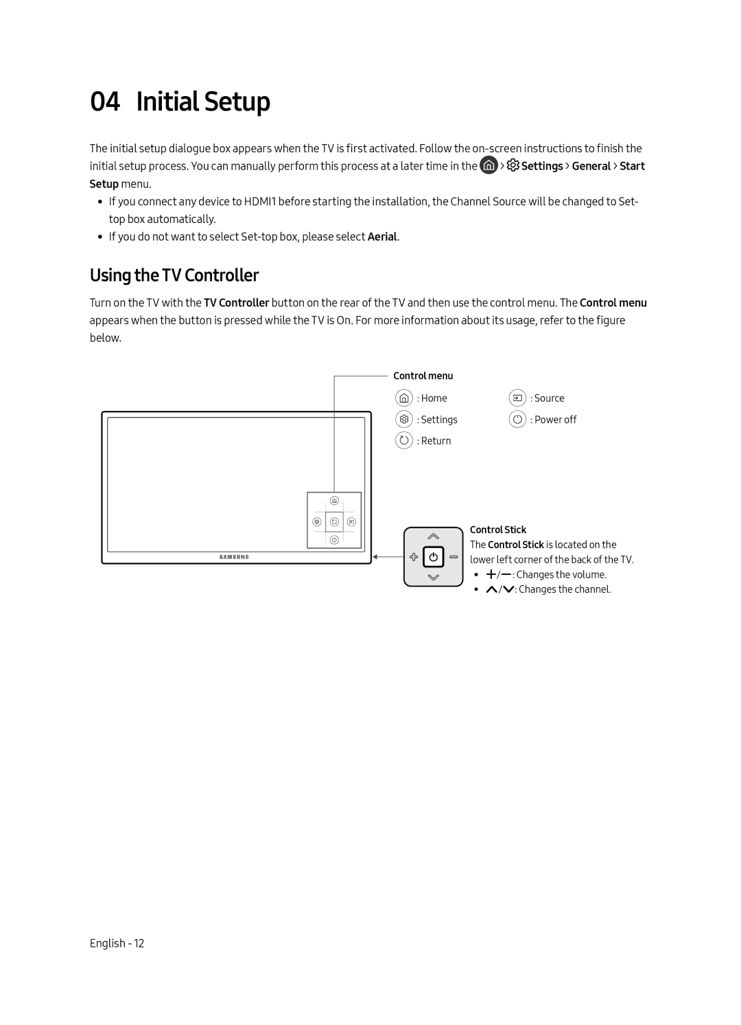 Samsung UE75MU6100WXXN, UE40MU6100WXXN, UE49MU6100WXXN, UE43MU6100WXXN, UE55MU6100WXXN Initial Setup, Using the TV Controller 