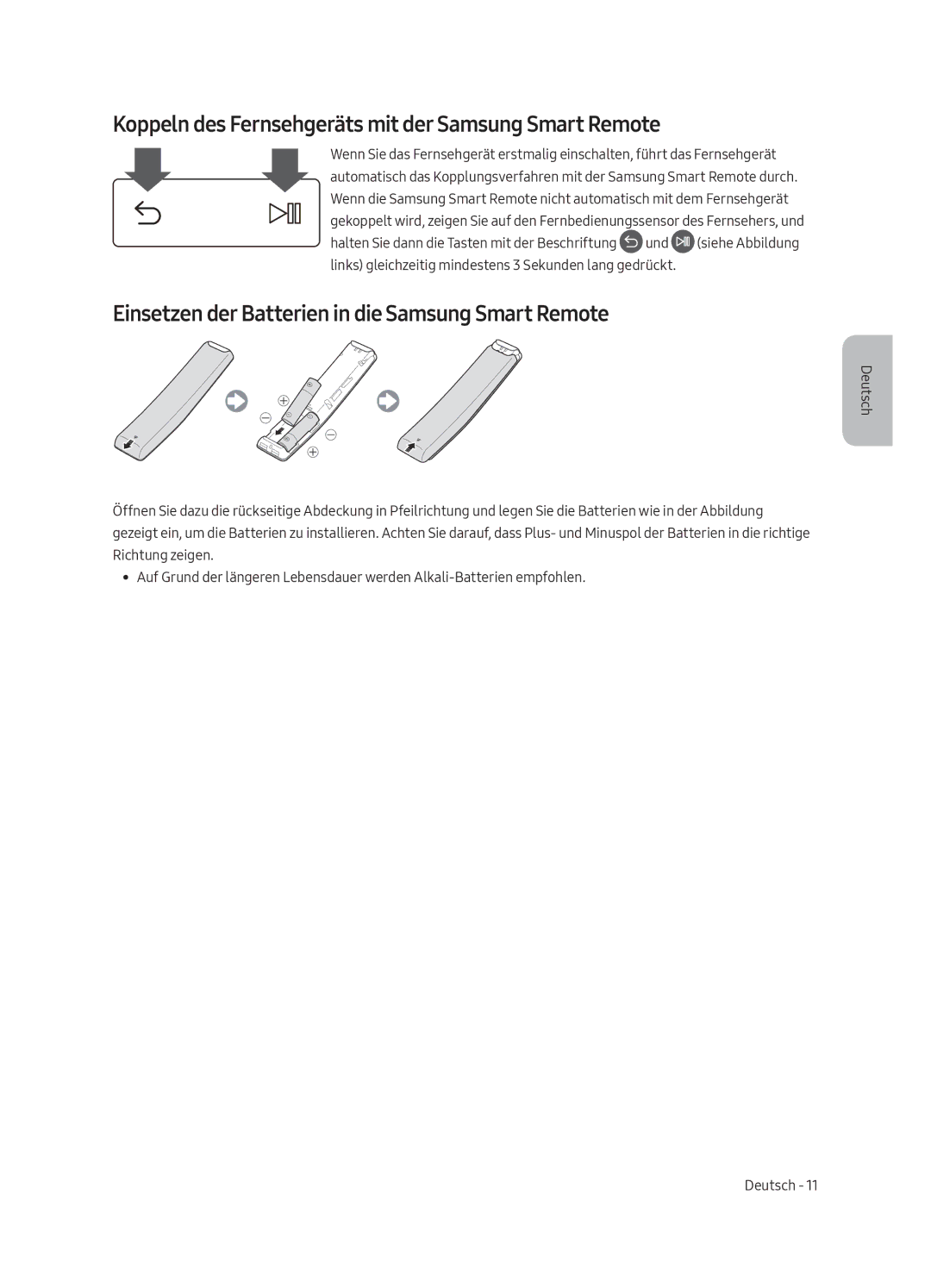 Samsung UE43MU6100WXXN, UE40MU6100WXXN, UE49MU6100WXXN manual Koppeln des Fernsehgeräts mit der Samsung Smart Remote 