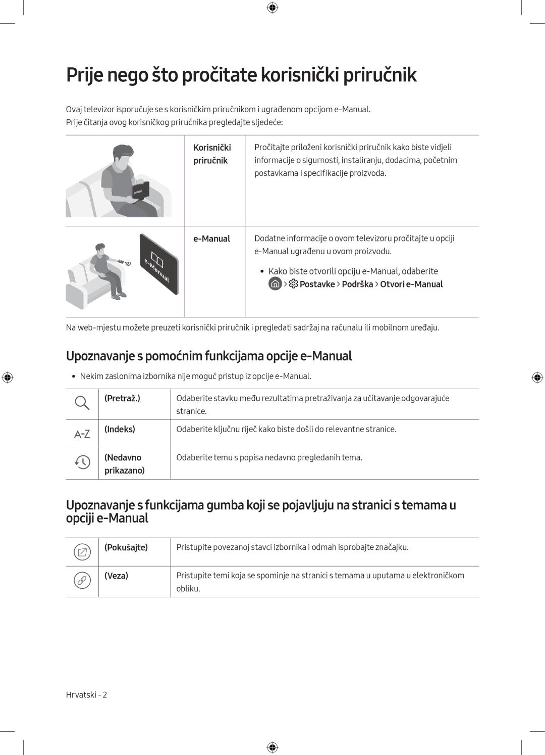 Samsung UE55MU6102KXXH Prije nego što pročitate korisnički priručnik, Upoznavanje s pomoćnim funkcijama opcije e-Manual 