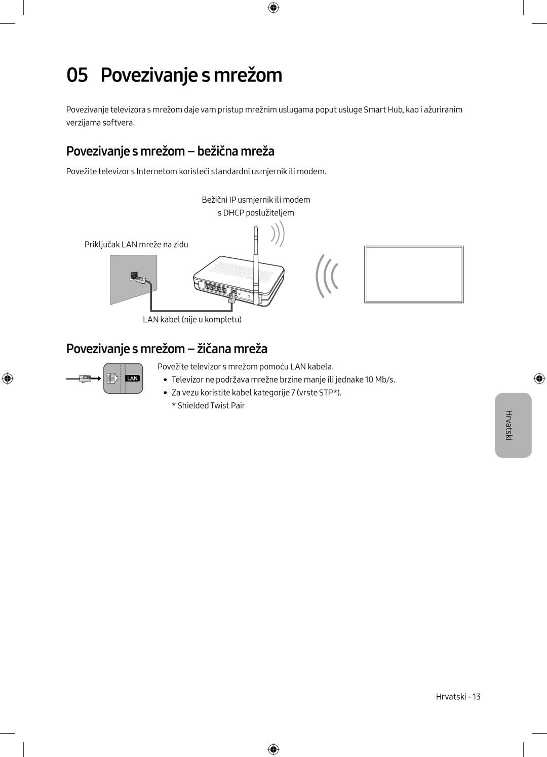 Samsung UE50MU6172UXXH, UE40MU6102KXXH manual Povezivanje s mrežom bežična mreža, Povezivanje s mrežom žičana mreža 