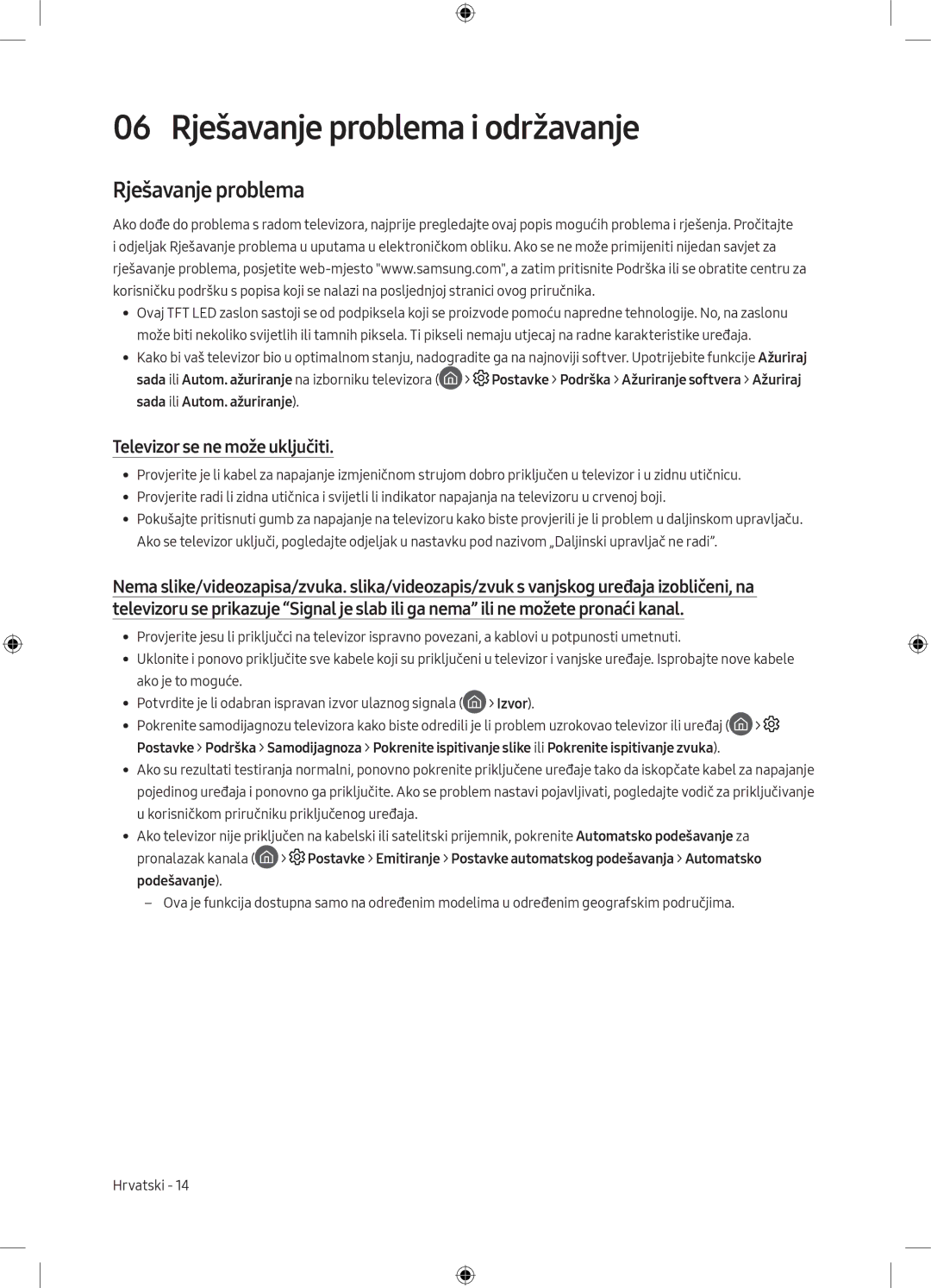 Samsung UE55MU6172UXXH, UE40MU6102KXXH manual 06 Rješavanje problema i održavanje, Televizor se ne može uključiti, Izvor 