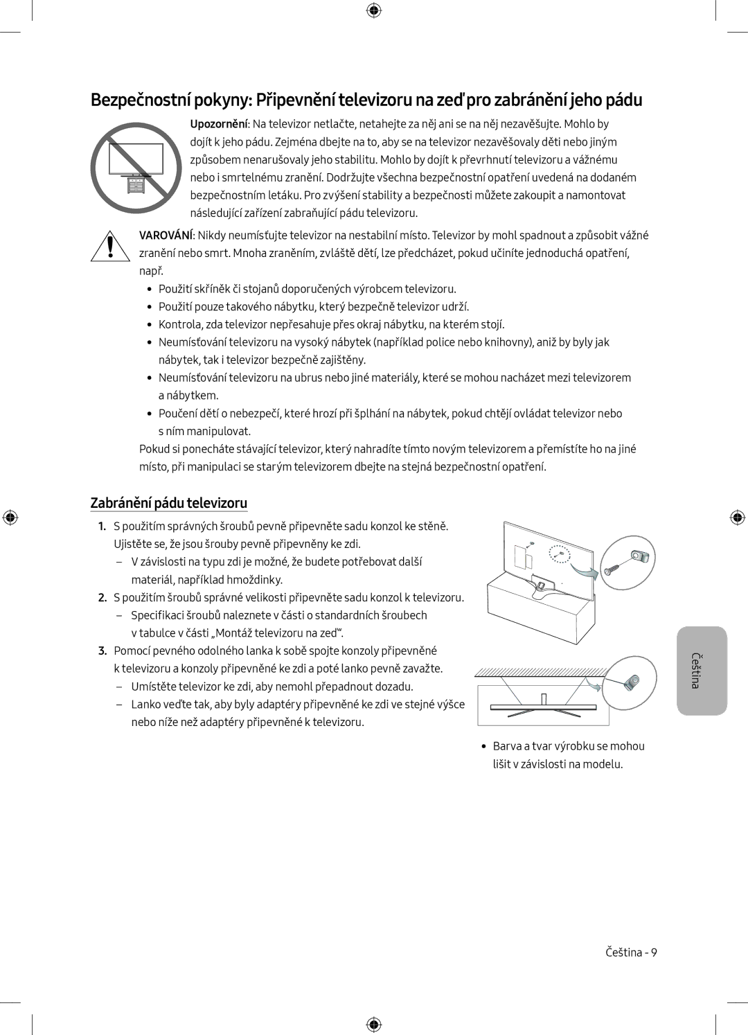 Samsung UE50MU6102KXXH, UE40MU6102KXXH, UE50MU6172UXXH, UE55MU6172UXXH, UE55MU6102KXXH manual Zabránění pádu televizoru 