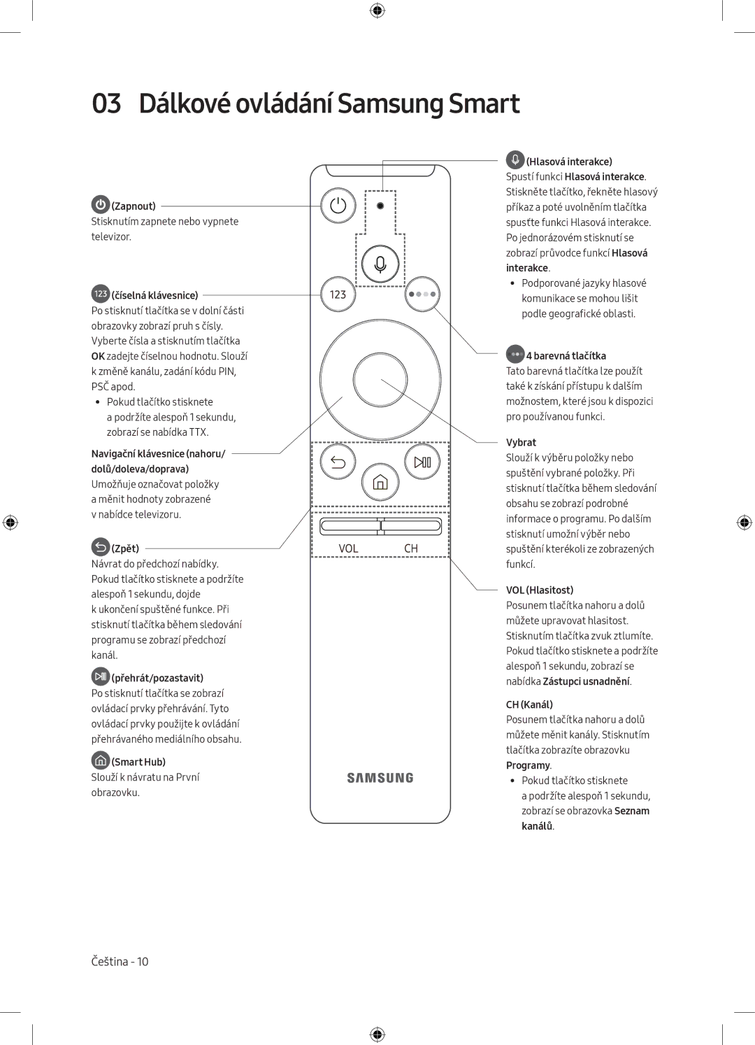 Samsung UE55MU6102KXXH, UE40MU6102KXXH, UE50MU6172UXXH, UE55MU6172UXXH, UE50MU6102KXXH manual 03 Dálkové ovládání Samsung Smart 