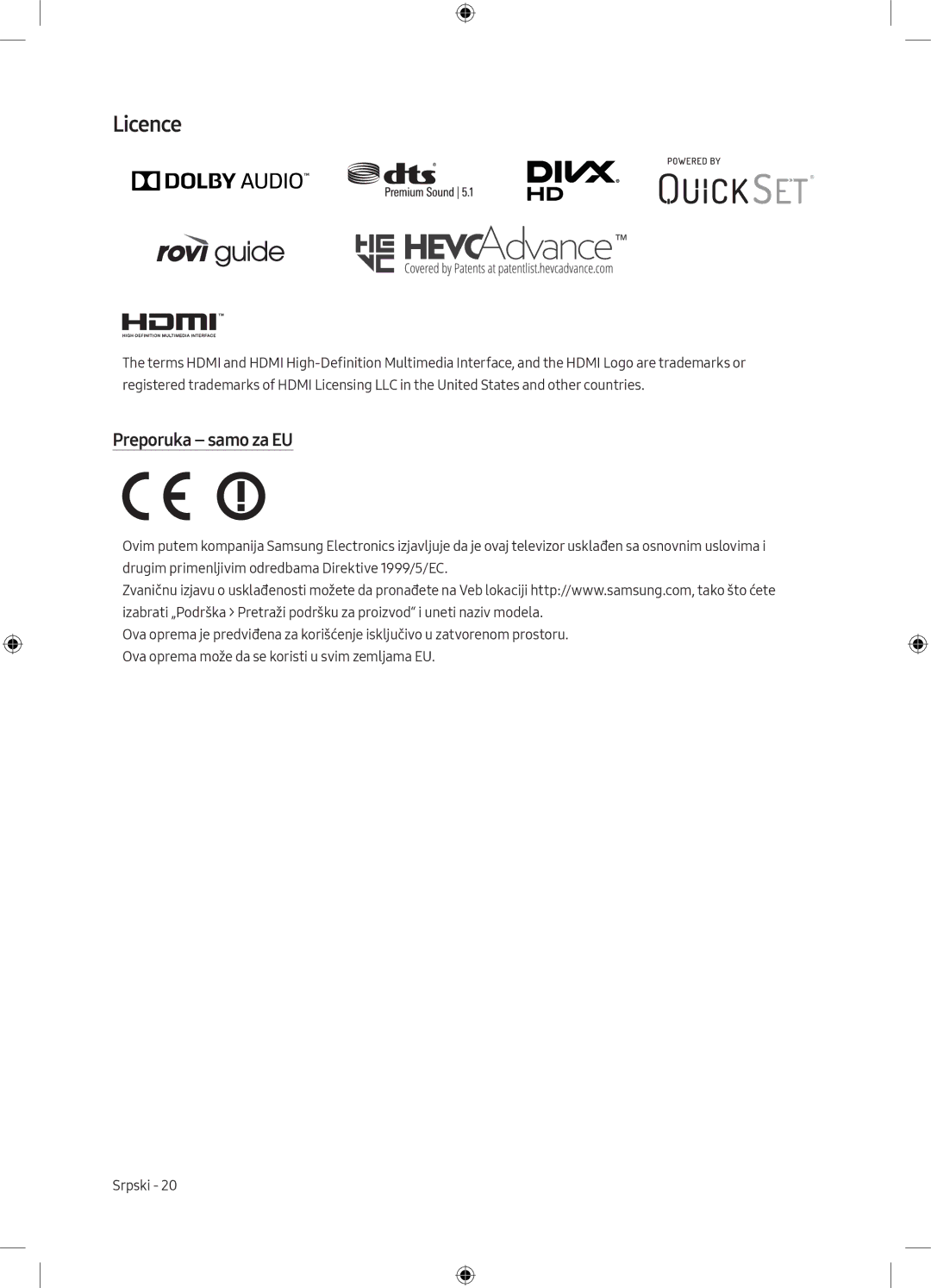 Samsung UE55MU6102KXXH, UE40MU6102KXXH, UE50MU6172UXXH, UE55MU6172UXXH, UE50MU6102KXXH, UE49MU6102KXXH, UE43MU6102KXXH Licence 