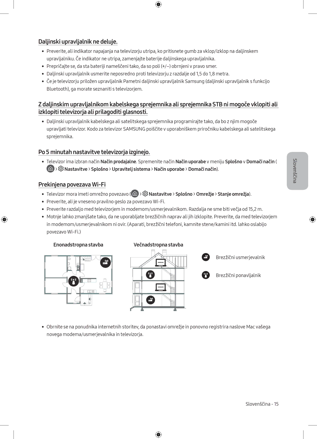 Samsung UE50MU6102KXXH, UE40MU6102KXXH manual Daljinski upravljalnik ne deluje, Po 5 minutah nastavitve televizorja izginejo 