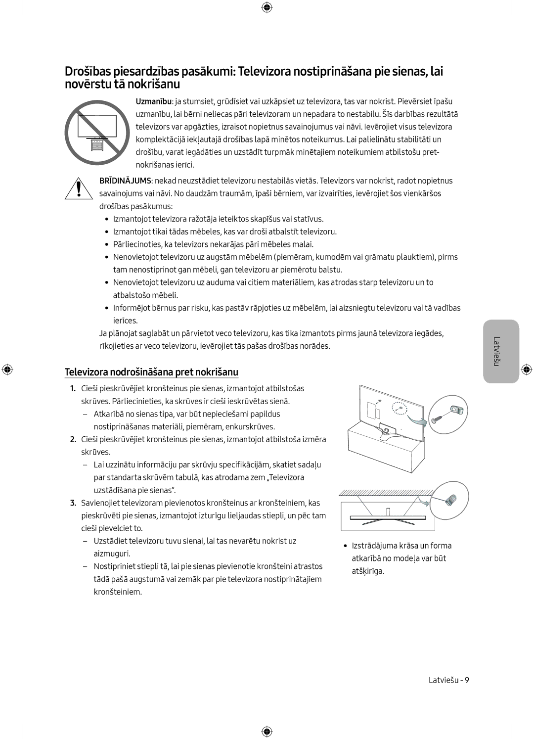 Samsung UE50MU6102KXXH, UE40MU6102KXXH, UE50MU6172UXXH, UE55MU6172UXXH manual Televizora nodrošināšana pret nokrišanu 