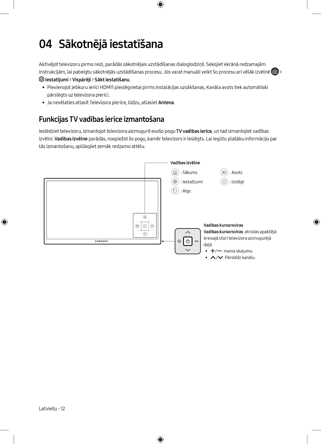 Samsung UE43MU6102KXXH, UE40MU6102KXXH 04 Sākotnējā iestatīšana, Funkcijas TV vadības ierīce izmantošana, Vadības izvēlne 