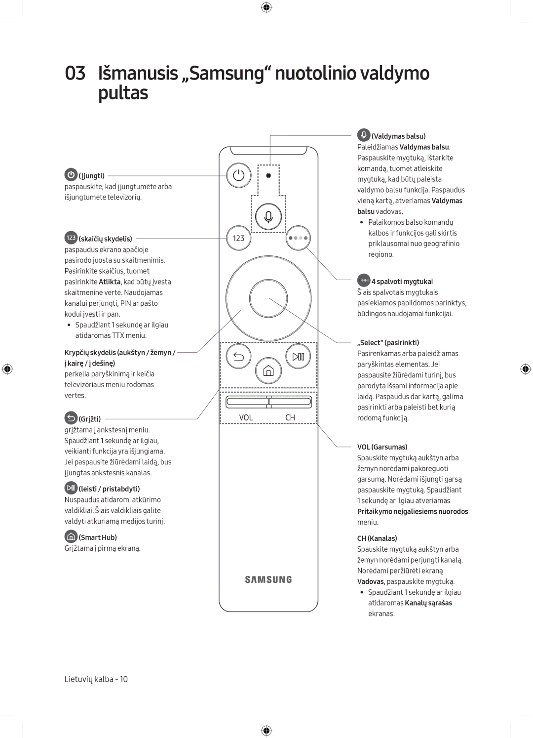 Samsung UE40MU6172UXXH, UE40MU6102KXXH, UE50MU6172UXXH, UE55MU6172UXXH manual 03 Išmanusis „Samsung nuotolinio valdymo pultas 