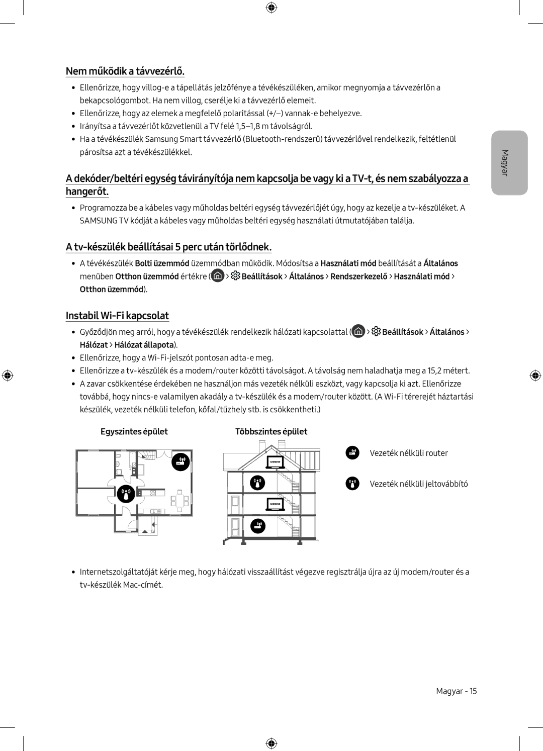 Samsung UE43MU6172UXXH Nem működik a távvezérlő, Tv-készülék beállításai 5 perc után törlődnek, Instabil Wi-Fi kapcsolat 