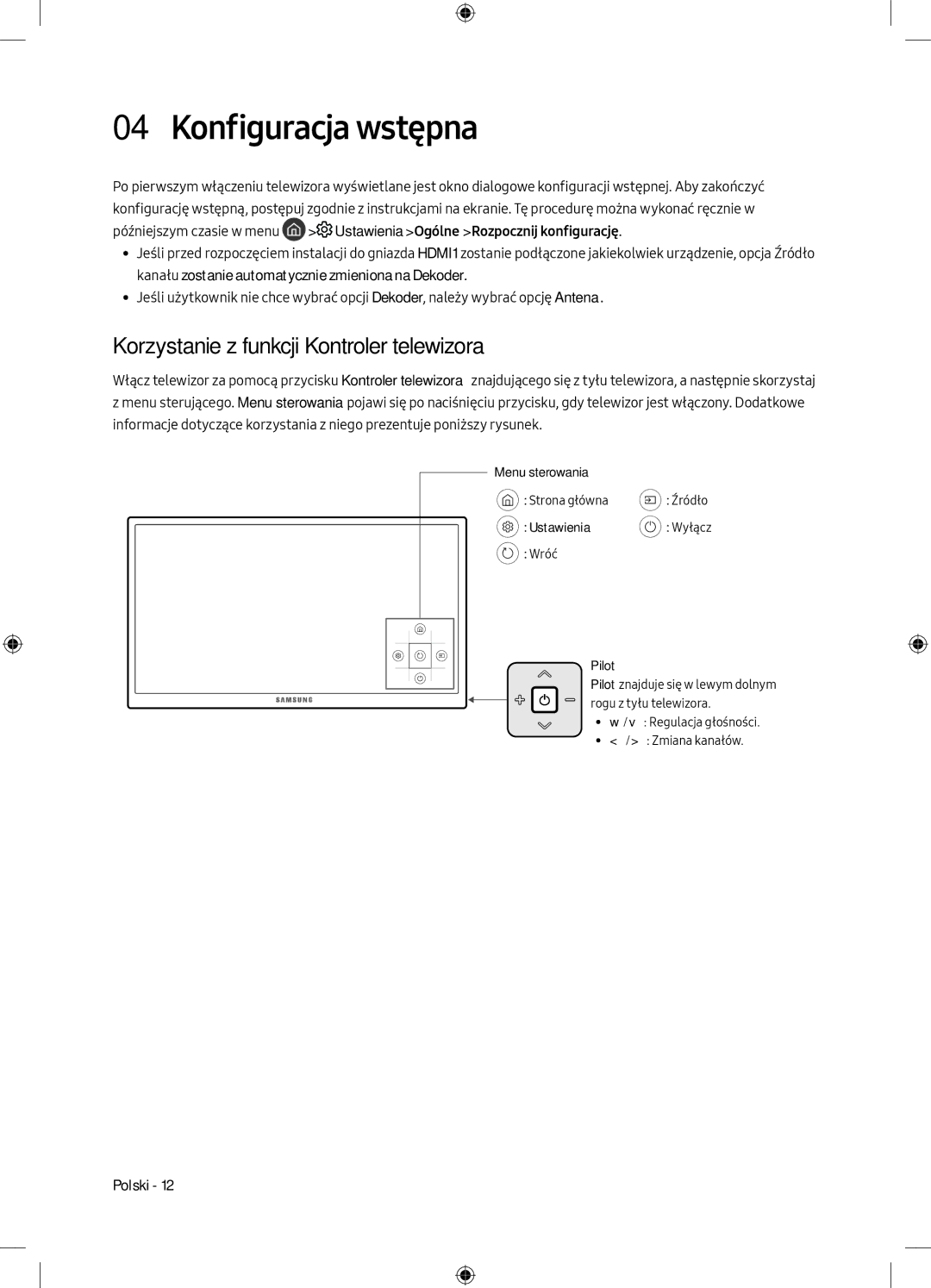 Samsung UE40MU6172UXXH Konfiguracja wstępna, Korzystanie z funkcji Kontroler telewizora, Menu sterowania Strona główna 