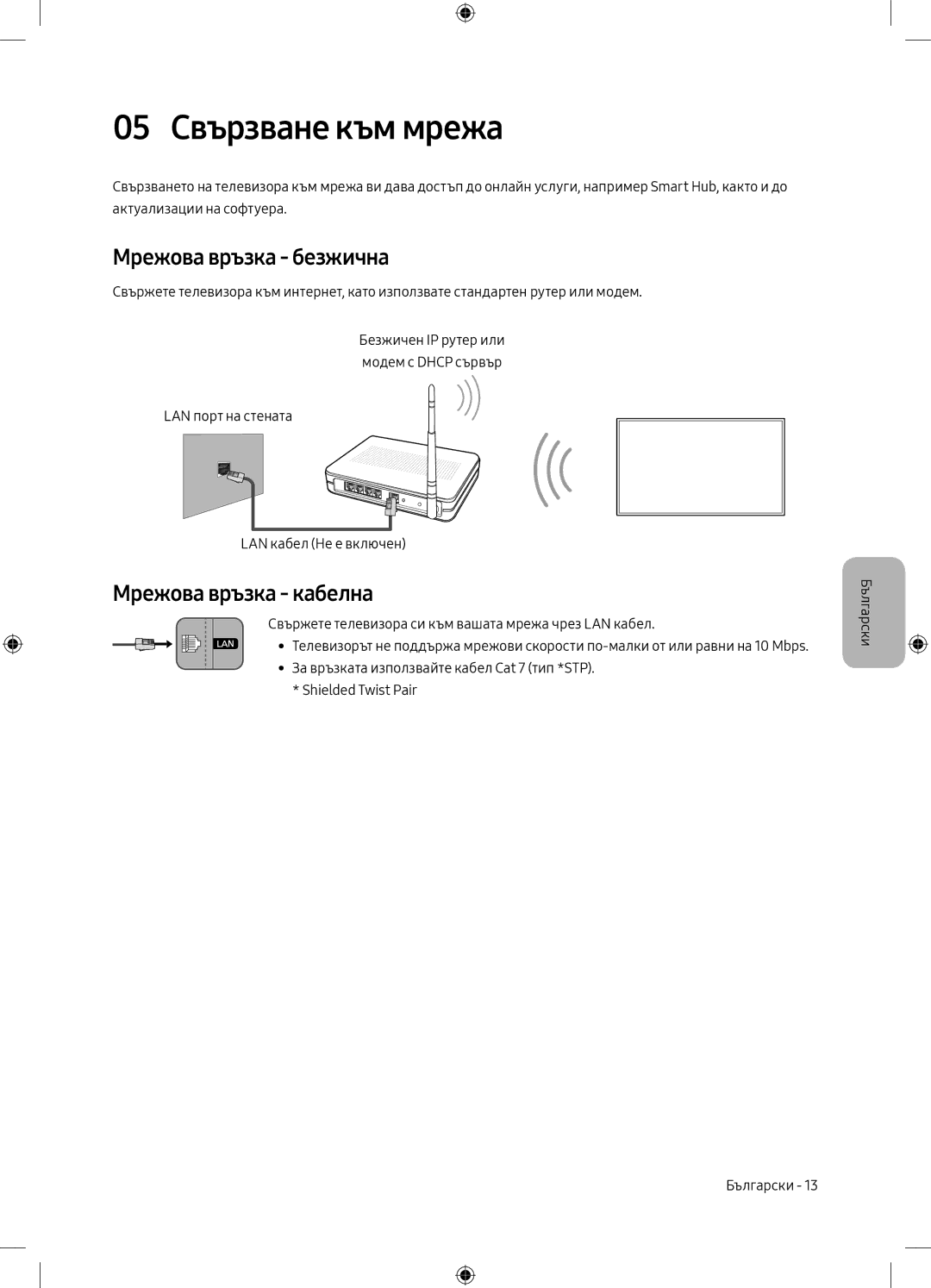 Samsung UE65MU6172UXXH, UE40MU6102KXXH manual 05 Свързване към мрежа, Мрежова връзка безжична, Мрежова връзка кабелна 