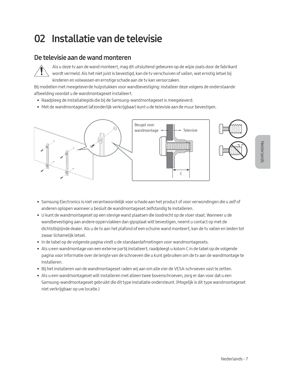 Samsung UE55MU6120WXXN, UE40MU6120WXXN, UE49MU6120WXXN manual Installatie van de televisie, De televisie aan de wand monteren 