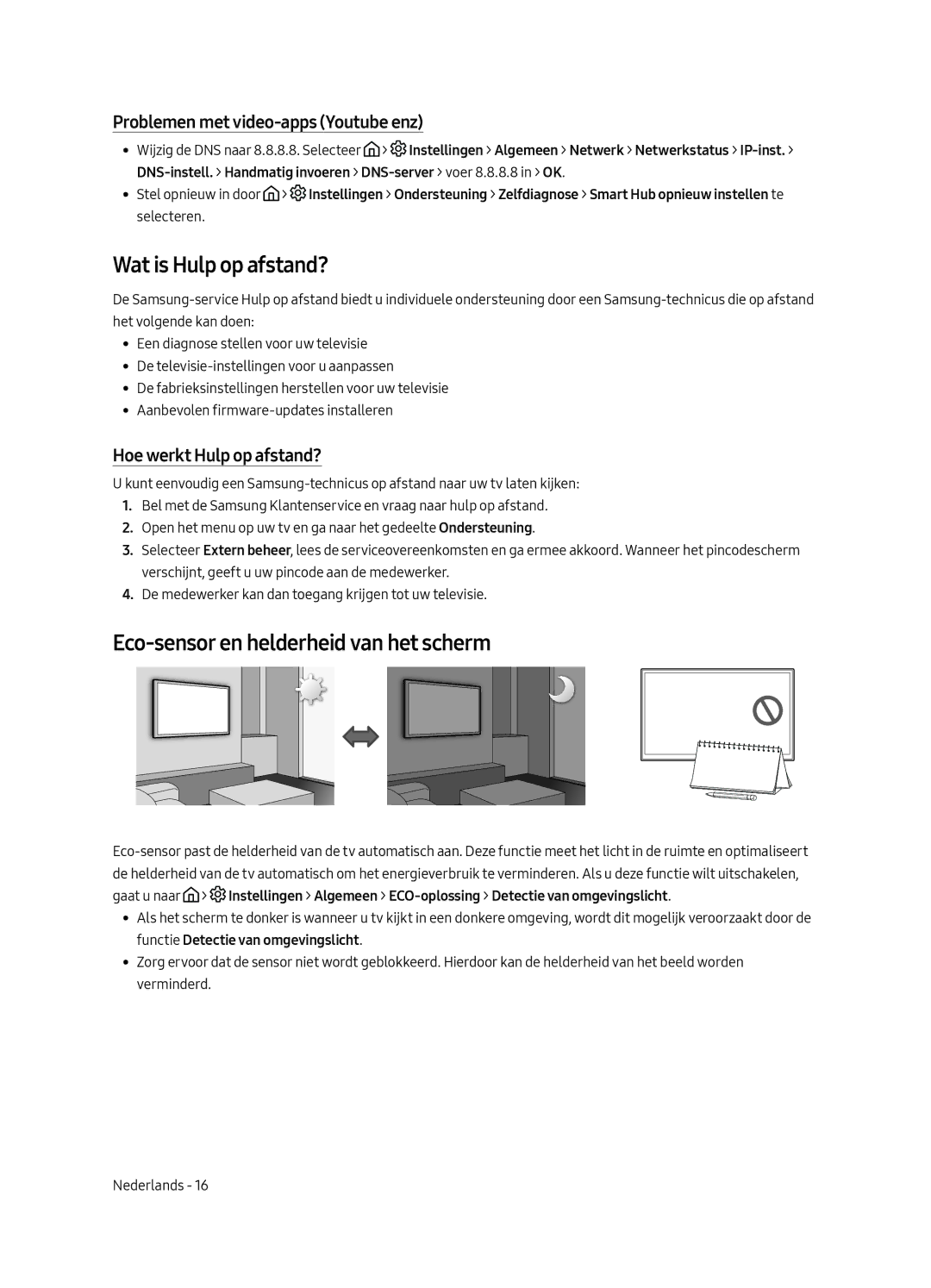 Samsung UE75MU6120WXXN manual Wat is Hulp op afstand?, Eco-sensor en helderheid van het scherm, Hoe werkt Hulp op afstand? 