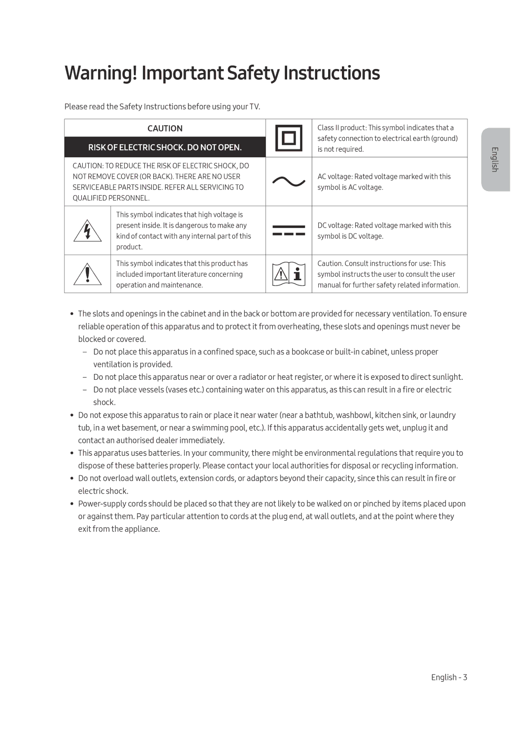 Samsung UE49MU6400UXRU, UE40MU6400UXRU, UE55MU6400UXRU, UE65MU6400UXRU manual Risk of Electric SHOCK. do not Open 