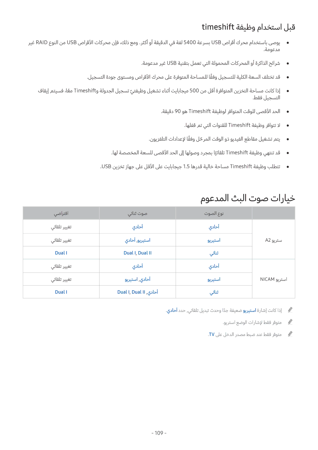 Samsung UE65MU6222KXXH, UE40MU6402UXXH, UE40MU6122KXXH manual موعدملا ثبلا توص تارايخ, Timeshift ةفيظو مادختسا لبق, ةموعدم 