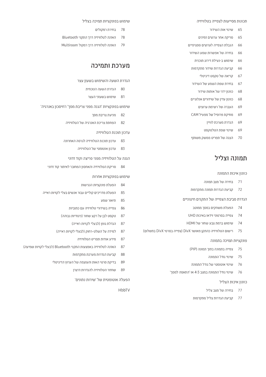 Samsung UE49MU7002TXXH, UE40MU6402UXXH, UE40MU6122KXXH, UE65MU6122KXXH, UE50MU6172UXXH manual הכימתו תכרעמ, לילצו הנומת 