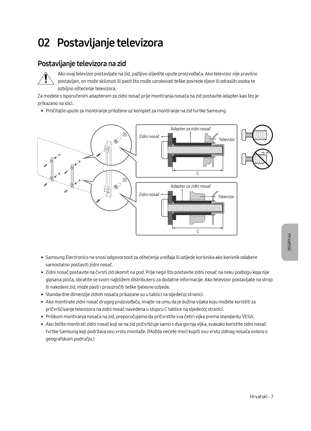 Samsung UE49MU6402UXXH, UE40MU6402UXXH, UE65MU6402UXXH, UE55MU6402UXXH manual Postavljanje televizora na zid 