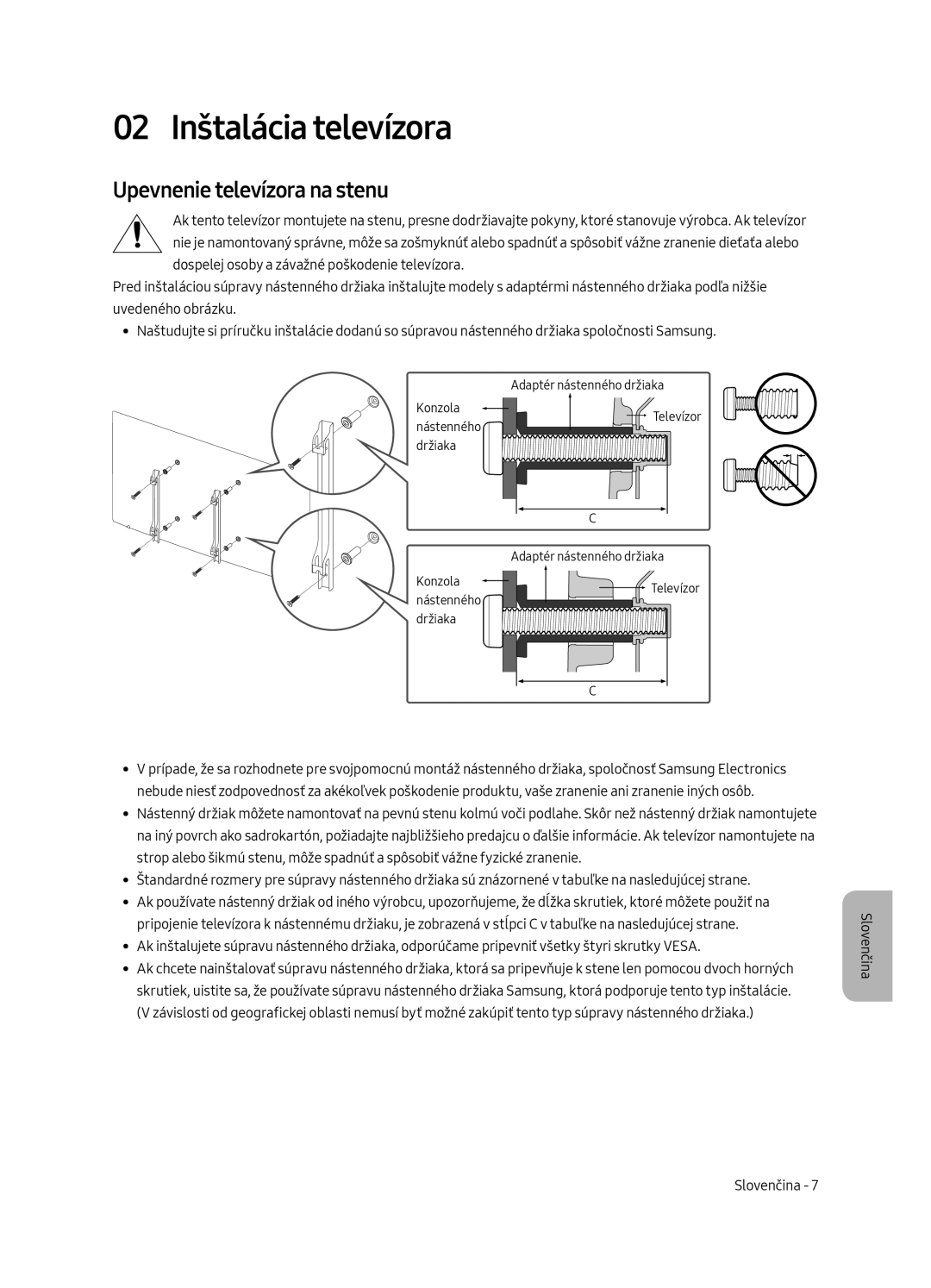 Samsung UE49MU6402UXXH, UE40MU6402UXXH, UE65MU6402UXXH manual 02 Inštalácia televízora, Upevnenie televízora na stenu 