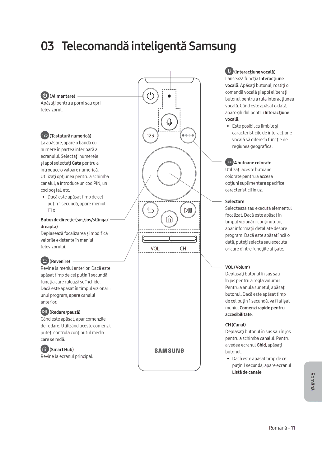 Samsung UE49MU6402UXXH, UE40MU6402UXXH, UE65MU6402UXXH, UE55MU6402UXXH manual Telecomandă inteligentă Samsung, Revenire 