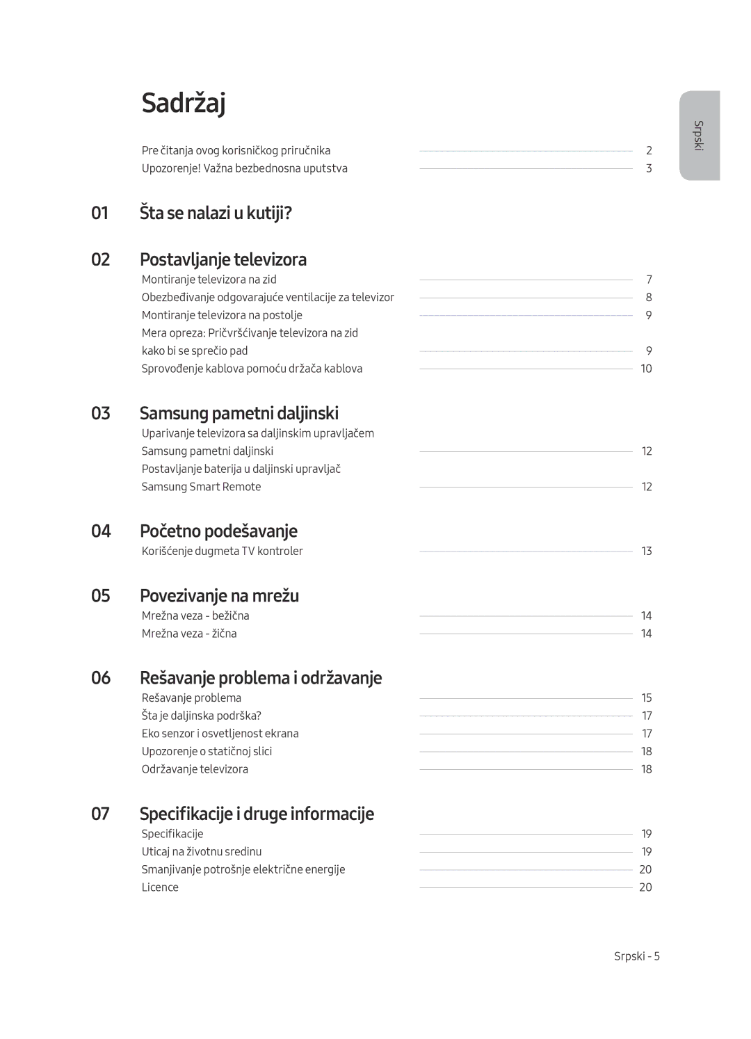 Samsung UE65MU6402UXXH Šta se nalazi u kutiji? Postavljanje televizora, Samsung pametni daljinski, Početno podešavanje 